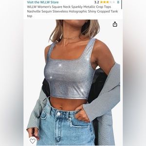 Sparkly Metallic Shiny Holographic Tank Crop Top Sequin